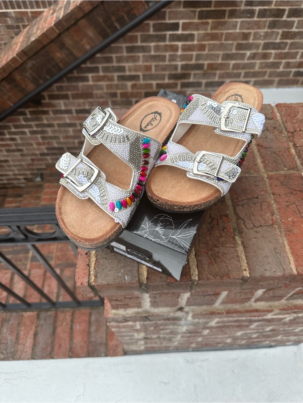 Atalina, Beaded Dual-Buckle Women's Sandals with Multicolor Accent NWT